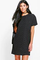 Boohoo Fallon Woven Polka Dot Shift Dress Black