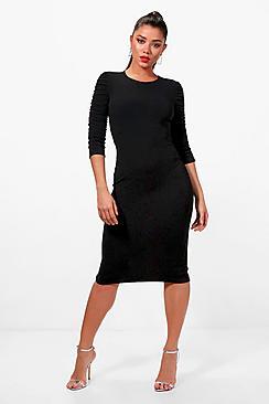 Boohoo Hollie Ruched Sleeve Midi Dress