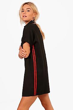 Boohoo Tilly High Neck Sport Tape Detail Shift Dress