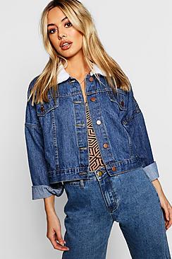 Boohoo Petite Oversized Cropped Borg Collar Jacket