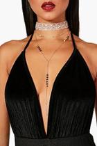 Boohoo Ani Embroidered Choker And Plunge Necklace Set