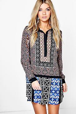 Boohoo Dianne Mix Print Shirt Dress