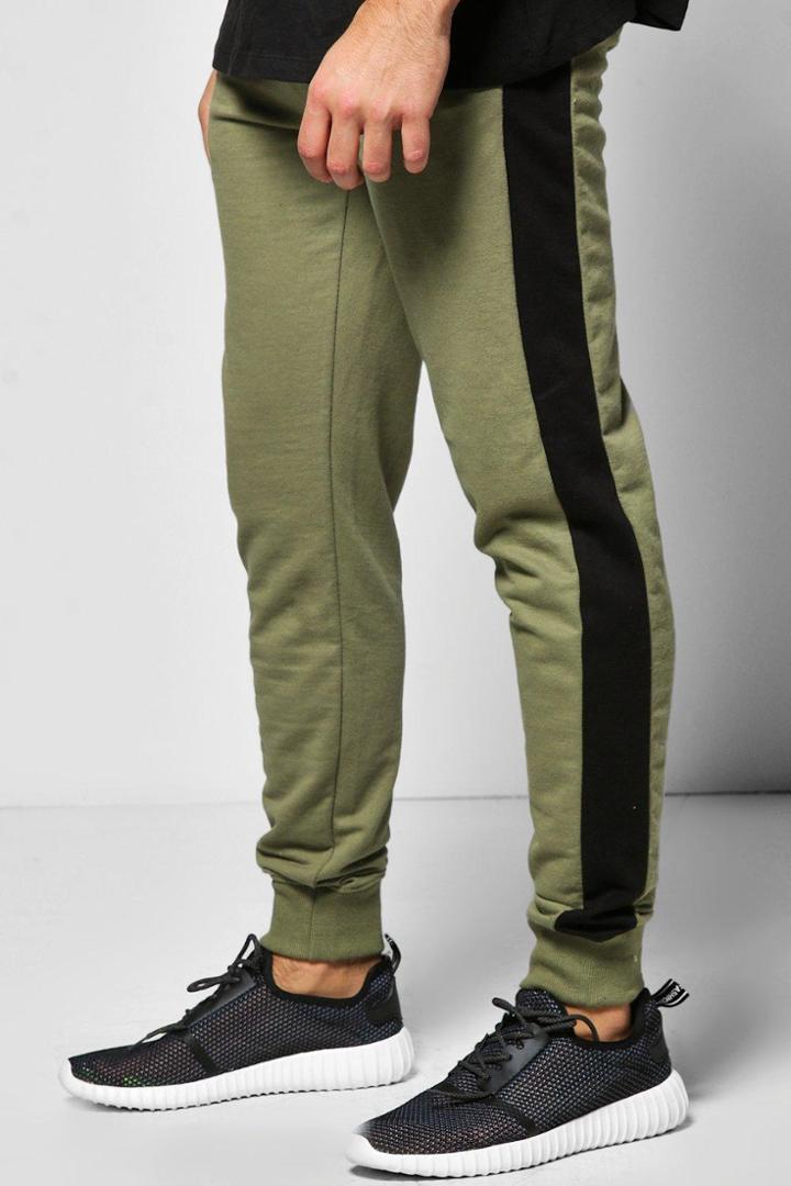 Boohoo Skinny Fit Block Stripe Joggers Sage