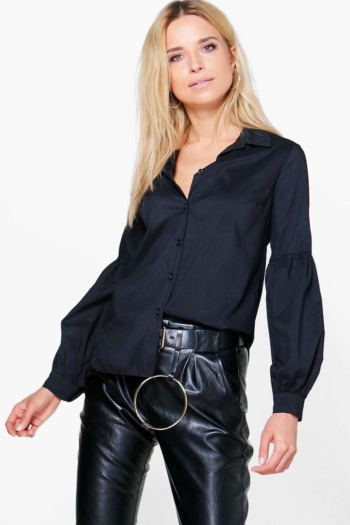 Boohoo Gabriella Volume Sleeve Woven Shirt Black