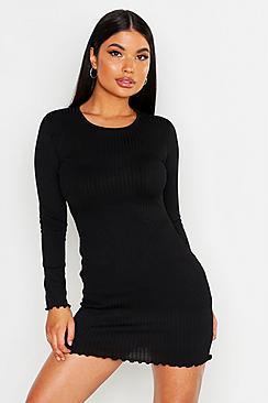 Boohoo Petite Rib Lettuce Hem Bodycon Dress