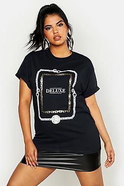 Boohoo Plus Foil Print Chain Deluxe Slogan T-shirt