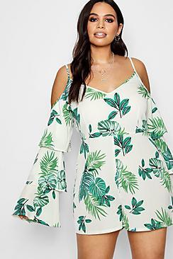 Boohoo Plus Tropical Print Playsuit