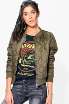 Boohoo Caitlin Quilted Bomber With Contrast Lining Olive