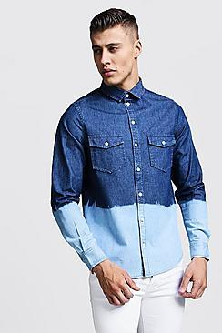 Boohoo Denim Shirt With Dip Dye Hem