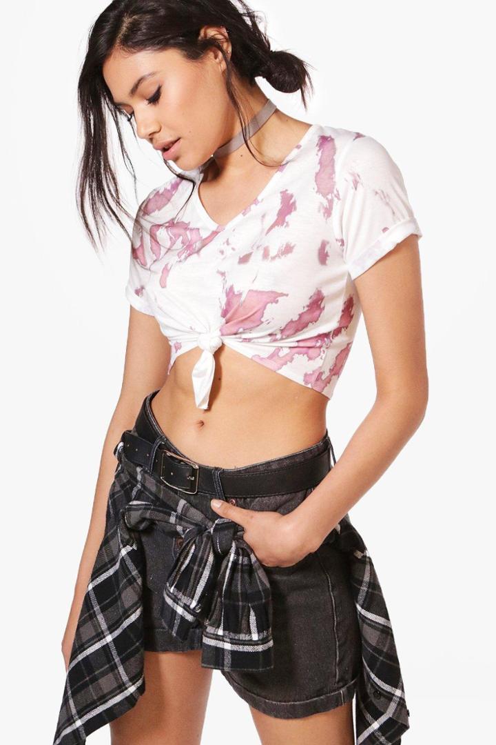Boohoo Alice Knot Bleached Crop White
