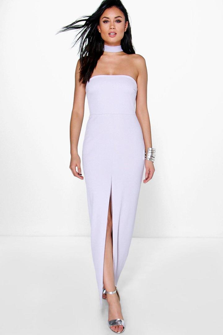 Boohoo Hannia Choker Neck Bandeau Maxi Dress Violet