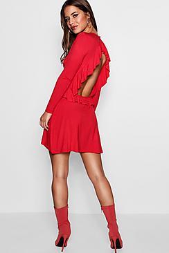 Boohoo Petite Ruffle Back Skater Dress