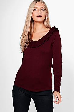 Boohoo Katie V-neck Ruffle Jumper