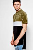 Boohoo Longline Scoop Hem Velour T-shirt Khaki