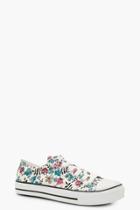 Boohoo Ava Floral Lace Up Pump White