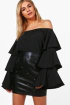 Boohoo Felicia Ruffle Sleeve Bardot Top Black