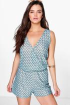 Boohoo Amy Zig Zag Knitted Festival Playsuit Blue