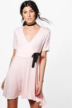 Boohoo Sally Eyelet Detail Wrap Dress