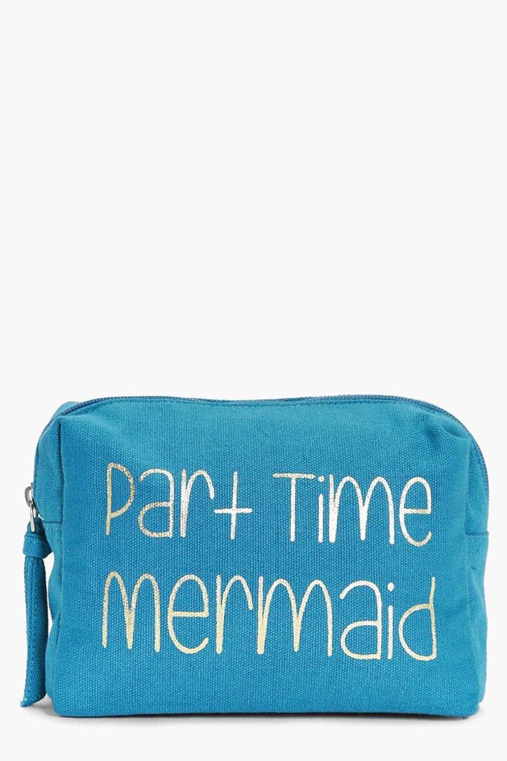 Boohoo Part Time Mermaid Foil Make Up Bag Turquoise