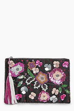 Boohoo Rosie 3d Embellished Zip Top Clutch