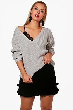Boohoo Plus V Neck Slouchy Jumper