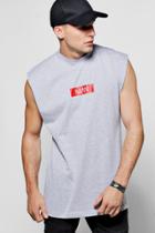 Boohoo Man Red Box Sleeveless Drop Armhole T-shirt Grey