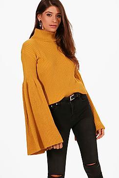 Boohoo Hannah Roll Neck Maxi Wide Sleeve Jumper