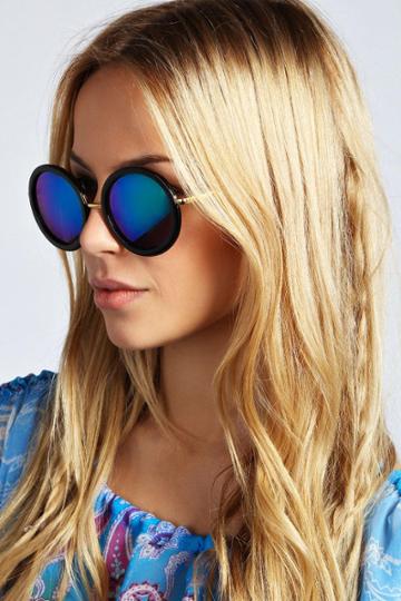 Boohoo Gracie Round Mirrored Frame Sunglasses - Black