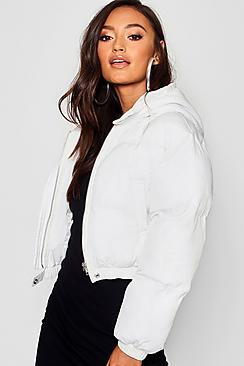 Boohoo Petite Hooded Crop Padded Coat