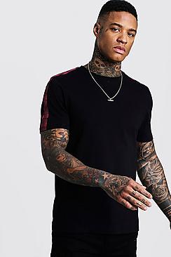 Boohoo Crew Neck T-shirt With Check Shoulder Tape