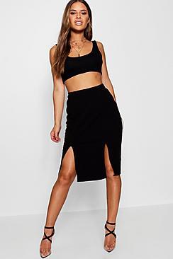 Boohoo Petite Double Split Midi Skirt