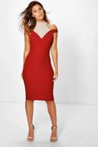 Boohoo Rachel Contrast Open Shoulder Midi Dress Wine