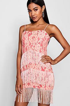 Boohoo Lace And Tassel Bodycon Dress