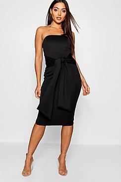 Boohoo Bandeau Belted Midi Dress