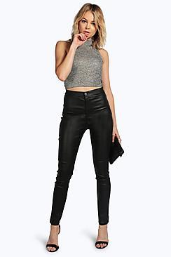 Boohoo Lara Matte Pu Coated Skinny Trousers