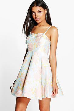Boohoo Boutique Miki Floral Jacquard Sweetheart Midi Dress