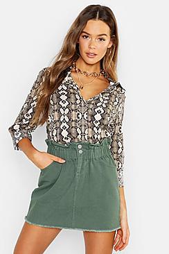 Boohoo Elastic Ruffle Denim Skirt