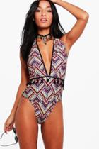 Boohoo Morocco Geo Tribal Tassel Bathing Suit Multi