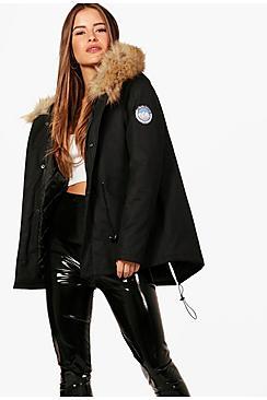 Boohoo Petite Luxe Faux Fur Hood Sporty Parka