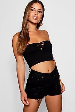 Boohoo Petite Sandy Ribbed Lattice Front Jersey Bandeau