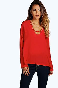 Boohoo Faye Loop Neck Detail Blouse