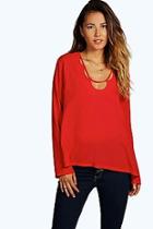Boohoo Faye Loop Neck Detail Blouse