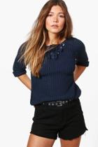 Boohoo Louise Lace Up Jumper Navy