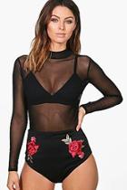 Boohoo Danielle Embroidered Hot Pant & Mesh Body Co-ord Set