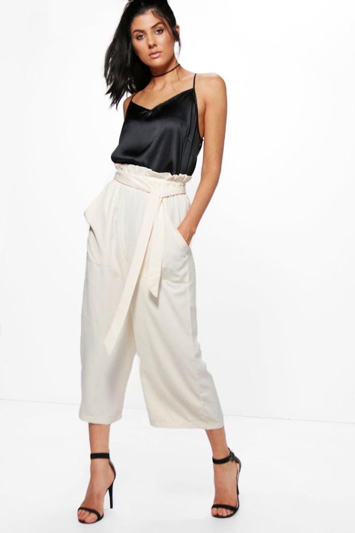Boohoo Avianna Paperbag Waist Pocket Side Culottes Cream