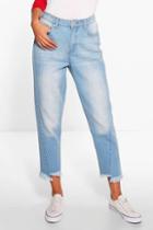 Boohoo Kayla Step Hem Seam Detail Mom Jeans Blue