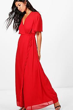 Boohoo Emmaline Chiffon Angel Sleeve Maxi Dress