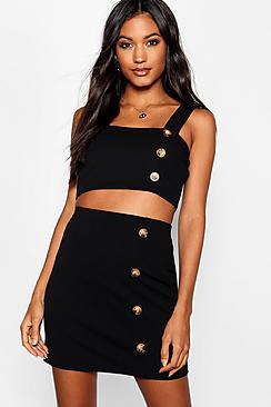 Boohoo Button Detail Mini Skirt Co-ord