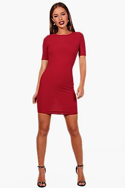 Boohoo Petite Harriet Curved Hem Ribbed Dress