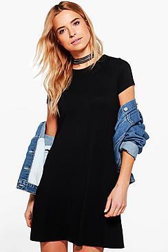 Boohoo Rina Jersey Cap Sleeve Swing Dress